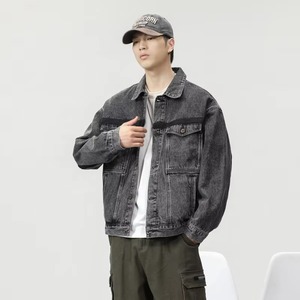 แจ็กเก็ตผ้ายีนส์โอเวอร์ไซซ์สำหรับผู้ชายเสื้อผ้าลำลองแบบติดกระดุมลายหินแนววินเทจผ้าใส่ในฤดูใบไม้ร่วงออกแบบได้ตามต้องการ - Product Image 4