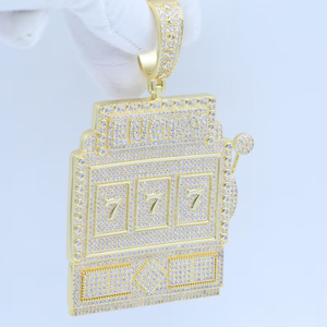 Collier pendentif de luxe en forme de machine à sous sertie de diamants, moissanite VVS, argent 925, style hip-hop - Product Image 3