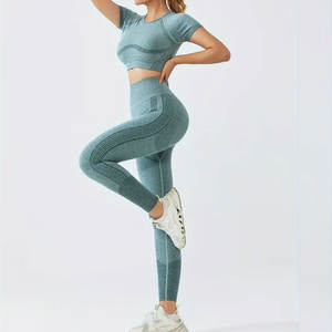 Logo sur mesure Yoga ensemble 1 pièce pour femmes Fitness Gym vêtements Sportswear entraînement Sport mode en gros femmes Legging soutien-gorge - Product Image 3