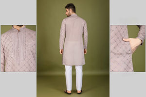 Collection Homme Nouvelle Kurta en Soie Festival Exclusive avec Dupatta Brodé pour la Saison de Mariage Tenue de Fête Formelle - Product Image 3