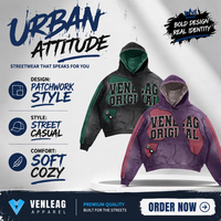 VENLEAG Pakaian Olahraga Musim Dingin Pria Model Hoodie Oversize Bahan French Terry Katun Bernapas 460g Logo Depan Custom Bordir & Cetak