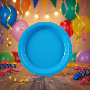 Assiettes en papier bleues Party Love 23 cm jetables pour fêtes, lot de 12 pièces - Product Image 3