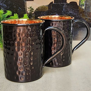 Cuivre pur enduit noir brillant martelé conception étanche avec poignée verre à boire dans la bière whisky jus vaisselle servir déco - Product Image 3