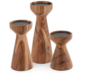 Ensemble de bougeoirs en bois faits à la main avec logo personnalisé en forme de foudre-Décor de ferme moderne pour la décoration de la maison - Product Image 2