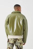 Manteau d'hiver moderne et vintage pour hommes, blouson bombardier marron en similicuir avec col en peau de mouton, doublure matelassée, fermeture à glissière