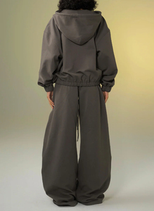 ชุดเสื้อมีฮู้ดและกางเกงวอร์มผ้าฝ้ายปักลายสำหรับผู้หญิงชุดวอร์มทรงถุงแบบรูดซิปตามสั่ง - Product Image 5