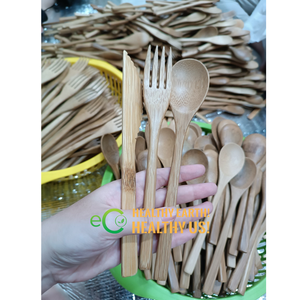 Juego de cubiertos de bambú ecológico a precio barato sostenible y al por mayor con cuchara de bambú, tenedor - Product Image 6