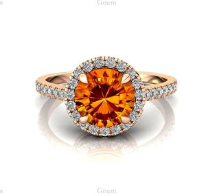 แหวนหมั้นทำจากทอง18K ซิทรินโซลิแทร์2025พร้อมเพชรธรรมชาติผ่านการรับรองเครื่องประดับของขวัญแต่งงานสำหรับผู้หญิง - Product Image 1