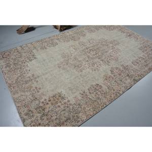 Alfombra turca Vintage Beige Marrón 5,4X8,9 FT Tejido plano de lana con patrón de retazos para decoraciones de sala de estar Uso de pasillo - Product Image 2