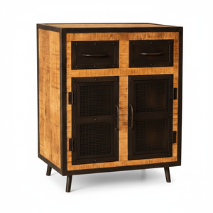 Buffet en bois massif et fer forgé, fait main, durable, pour l'entrée, la cuisine, l'hôtel, le salon, l'appartement - Product Image 1