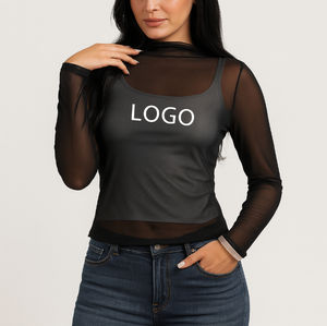 Elegante blusa de estilo Vintage para mujer cuello redondo manga corta logotipo personalizado decorado Sexy verano Slim Fit camisetas transpirables - Product Image 3