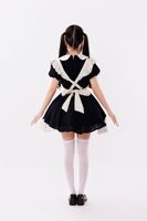 Robe de demoiselle d'honneur pour femmes, Costume de Cosplay Kawaii Lolita, thème Anime, manches courtes, tablier en dentelle, bandeau, tenue de fête noire et blanche