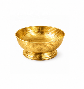NJ Handmade Gold Hammered Copper Pedicure Bowl Round <b>Foot</b> <b>Bath</b> Basin with Base for Spa Home Use - Product Image 1