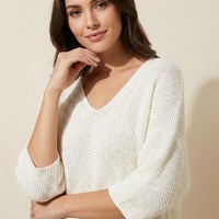Pull d'hiver bohème pour femme en maille lâche, col en V, manches longues, 15 % alpaga, respirant, tricoté à la machine, motif uni, longueur standard