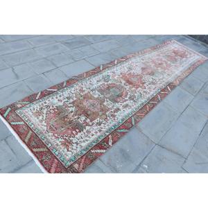 3.2x12.8 ft Rug, Turkish Vintage Rug, <b>Red</b> <b>Wool</b> Rug - Product Image 3