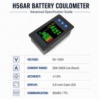 Contador de Coulomb para Baterías H56AR, Pantalla a Color, Medidor de Voltaje, Corriente y Capacidad, Comunicación RS485