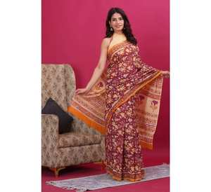 ¡Último bloque de mano impreso algodón Mulmul Saree con blusa diseño indio pakistaní de las mujeres para las fiestas de verano en oferta! - Product Image 2