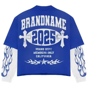 T-shirt graphique sérigraphié personnalisé du fabricant OEM T-shirt à manches longues double couche poids lourd 100% pour hommes - Product Image 2