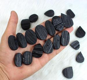 Cabujón ovalado de turmalina negra Natural de alta calidad, cabujón Druzy con parte posterior plana de múltiples formas, joyería hecha a mano con piedras preciosas - Product Image 2