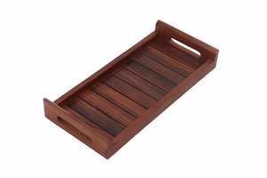 Plateau moderne en bois de noyer pouf avec poignées plateau de service pour la décoration de salon idée cadeau pour la maison - Product Image 2