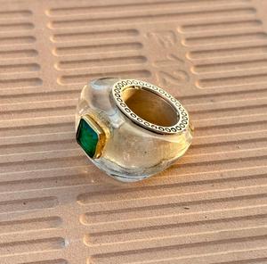 Natural <b>Crystal</b> Quartz 925 Sterling Silver <b>Ring</b> With Emerald <b>Crystal</b> In Centre Gemstone Statement <b>Ring</b> Special Gift For Her - Product Image 1