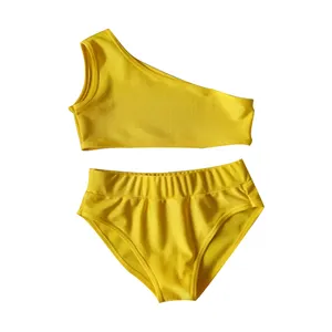Camisola de dos piezas para niñas, traje de baño elástico, Color sólido, 2023