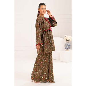 ชุดสูทผ้าวิสโคสพิมพ์ลายสไตล์โบโฮ 2 ชิ้น ระบายอากาศได้ดีและเอวยางยืด WNST-52005 - Product Image 3