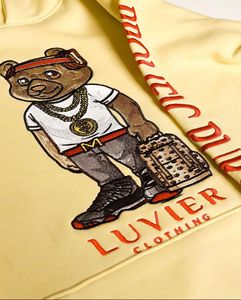 LUVIER Men's Oversized Hooded Sweatshirt Yellow Cartoon Bear Embroidered Streetwear Cotton Pullover Autumn Fashion - Product Image 4