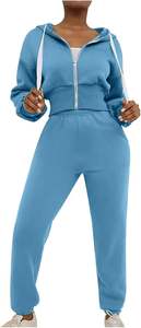 High Quality Women's Two-Piece Tracksuit Set-Long Sleeve <b>Full</b> <b>Zip</b> Crop Hoodie <b>Sweatshirt</b> with Jogger Pants, Pockets-Lounge Wear - Product Image 4