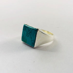 Adjustable Designer <b>Turquoise</b> <b>Ring</b> 11.2 Grams Alloy Fashionable Trendy Jewelry with Claw Inlay and Bezel Setting for Gift - Product Image 1