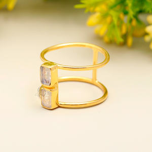 Anillo de plata Serling 925, anillo de piedra lunar arcoíris con forma rectangular, anillo de plata esterlina con piedra natal de junio - Product Image 3