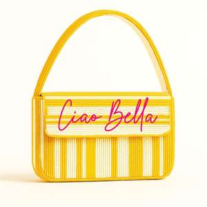 La Dolce Vita กระเป๋าคลัทช์ลูกปัดแก้วสไตล์อิตาเลียนลายขวางสีทองและลูกปัดที่ปรับแต่งได้ - Product Image 1