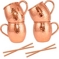 King international pur cuivre Mule moscou tasse à bière martelée tasse avec poignée ensemble martelé nouveau design indien vintage tasses en cuivre