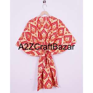 Vestido Kaftan Midi Informal de Verano, Hecho a Mano, 100% Algodón, Cuello en V, Manga Corta, Silueta Ajustada, con Borlas y Volantes, para Fiesta en la Playa - Product Image 1