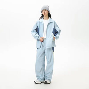 Conjunto Deportivo Unisex Estampado Sólido de Otoño, Conjunto para Correr al Aire Libre, Cuello Alto, Cortavientos, Transpirable, Dos Piezas, 100% Algodón - Product Image 2