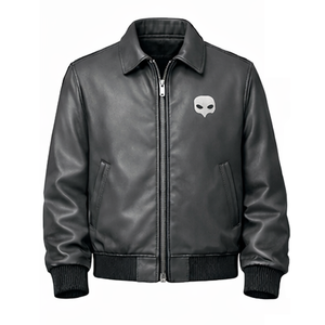 Chaqueta de Cuero Negra con Detalles en Lona para Hombre, Estilo Bomber Techwear, Personalizada, con Bordado, Estilo Punk, Urbano, Hip Hop, Varsity, para Invierno - Product Image 2