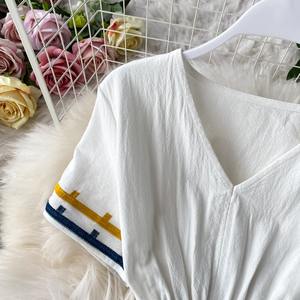 Nuevos vestidos mexicanos de algodón 100% para mujer, bordado Floral, hasta el suelo, cintura Natural, mangas cortas, método de tejido - Product Image 5