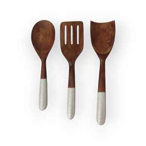 Assiettes en émail nacré blanc noyer émaillé à la main de fantaisie moderne ensembles de plats en bois de manguier écologique sécurité alimentaire 3 unités salle à manger - Product Image 2