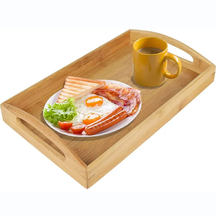 Wholesale Acacia Wood Serving Tray With Handles Wooden Serving Trays for Breakfast in Bed from India