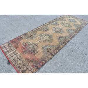 Alfombra turca vintage clásica Beige rojo 3,9x11,2 pies área grande Patchwork lana con respaldo de látex para pasillo o dormitorio - Product Image 2