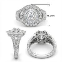 Bagues larges pour femmes en or blanc massif 18 carats de qualité supérieure, avec diamants naturels taille baguette conique, design antique