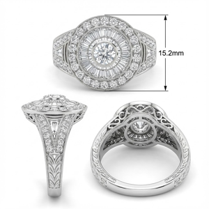 Design antique Noël Meilleure Qualité 14k Solide Or Blanc Diamant Naturel Cône Détaillé Cluster Big Band Anneaux Pour Fille - Product Image 5