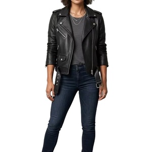 High Quality Hot Sale Casual Outdoor Slim Fit Stylish Women Motorcycle Leather <b>Jacket</b> Windproof Logo <b>Mandarin</b> <b>Collar</b> <b>Jacket</b> - Product Image 3