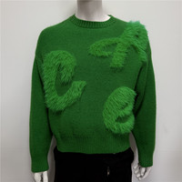 Pull en tricot pour femme en acrylique filé à la main avec motif imitation vison, col rond, fabrication OEM, tricot de luxe sur mesure