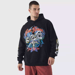 Pull à capuche sérigraphié surdimensionné en éponge française 100% coton pour hommes, sweat à capuche personnalisé thermique avec épaule DTG - Product Image 1