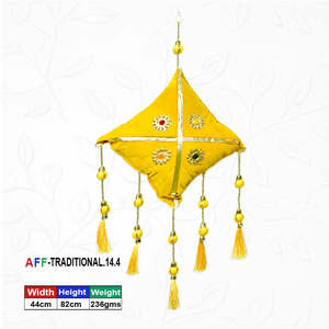 Handcrafted Yellow Traditional <b>Decorative</b> Cotton Gujarat Float Wall Hanging with Tassels and Mirror Work - Product Image 1