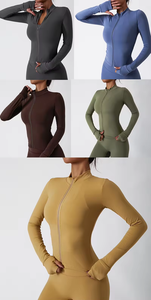 Women's Slim Fit Long Sleeve Yoga Suit Full Zip-Up Fitness Sets Breathable Eco-Friendly Drawstring Closure Solid Pattern - Product Image 6