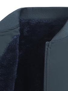 Veste d'hiver pour homme, doublée en polaire, coupe-vent, col montant, fermeture éclair, couleur unie, en nylon, épaisse et chaude - Product Image 2