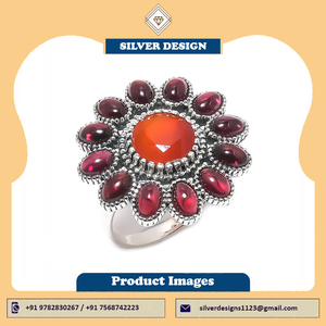 สินค้ามาใหม่คาร์เนเลี่ยนตัดกลมคาร์เนเลียนและพลอยโกเมนเจียระไนทรงรีดีไซน์เนอร์เครื่องประดับชั้นดี925เรือนเงินแท้ชุดแหวน - Product Image 6