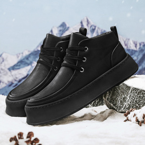 Bottes décontractées rétro pour hommes à tige haute, design confortable à semelle souple, en tissu de coton, à lacets, en cuir artificiel, avec semelle intérieure en EVA, chaussures de marche - Product Image 4